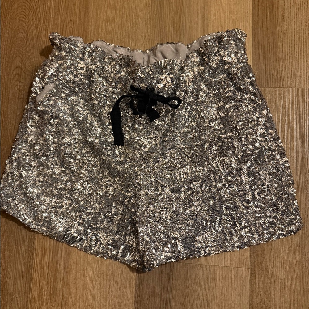 Cooperative Silver Sequin High Waist Shorts